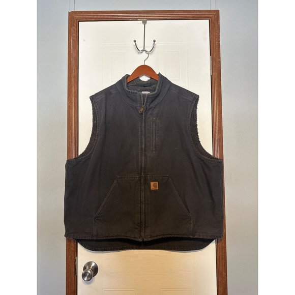 CARHARTT LOOSE FIT WASHED DUCK SHERPA-LINED MOCK-NECK VEST SIZE 2XL - Picture 7 of 11